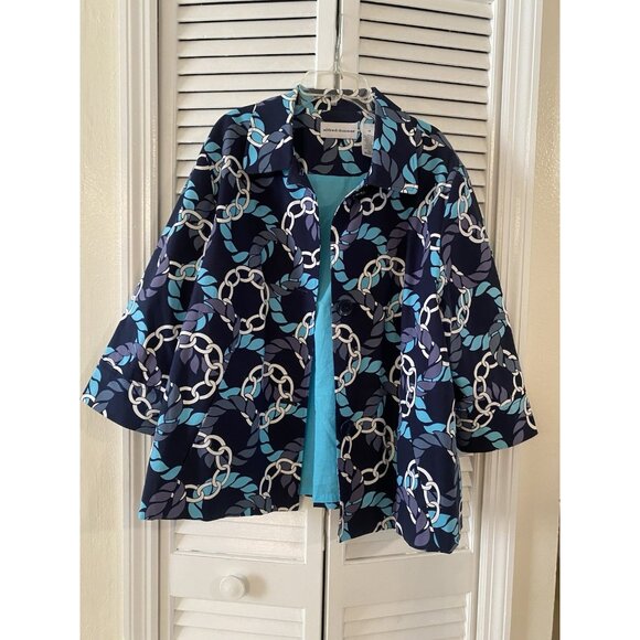 Alfred Dunner Women 16 Blazer Jacket Cardigan 3/4 Sleeve Blue Artsy Career Work - Picture 1 of 7